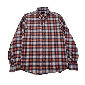 Michael Kors Navy and Orange Flannel Shirt Men's L Slim Fit Long Sleeve EUC LN